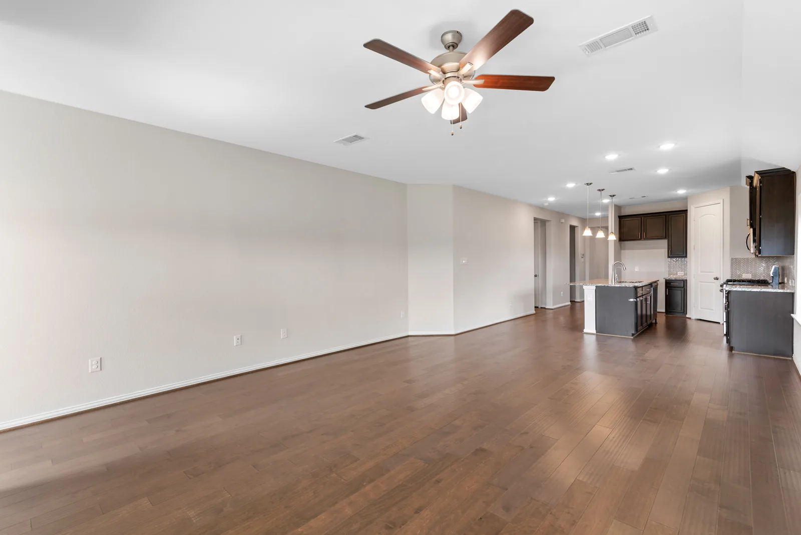 Living & dining room, original listing photo