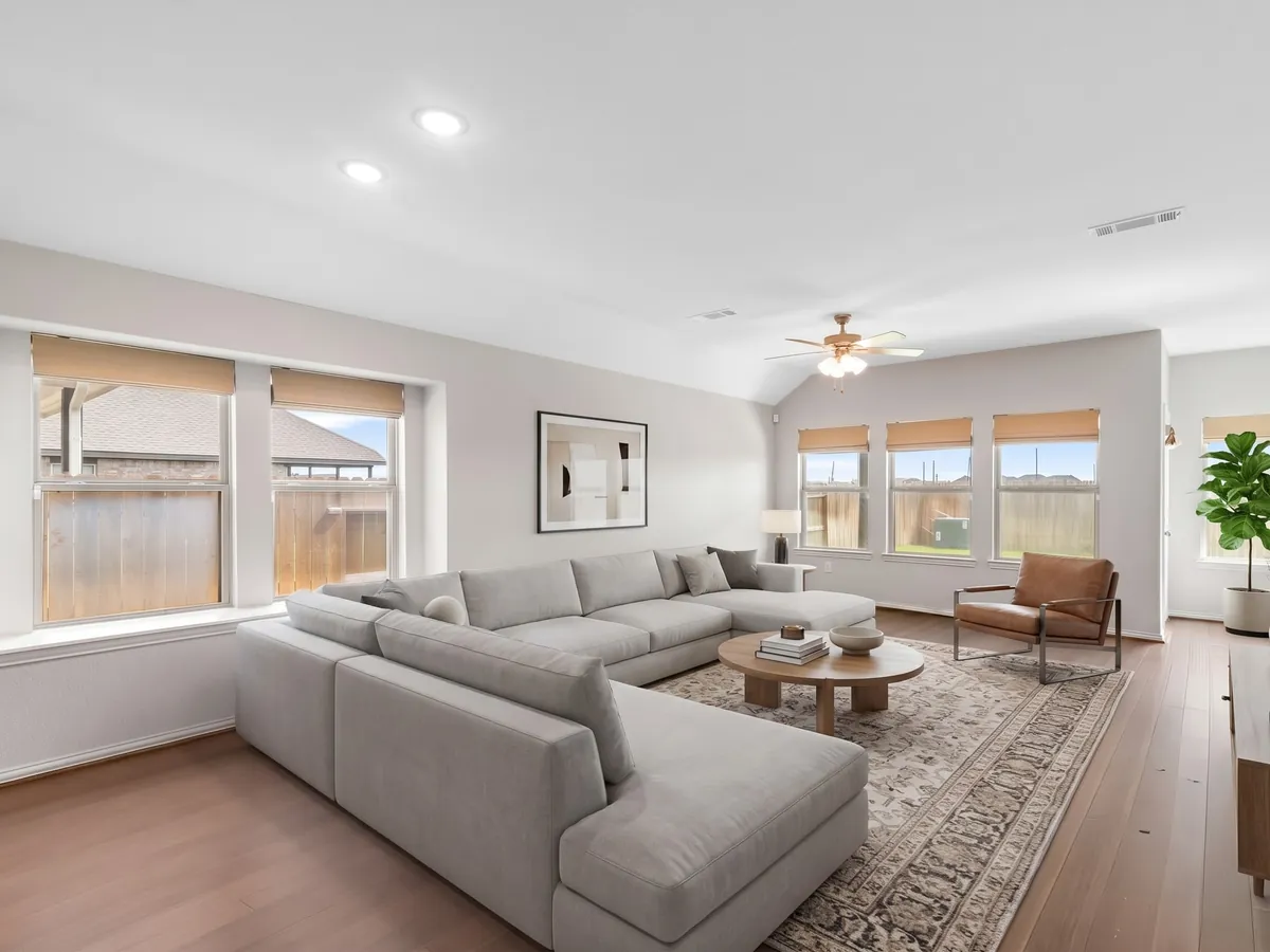 Modern virtual staging style — family room, staged by AI
